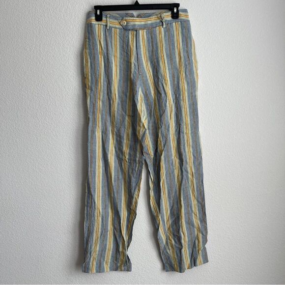 Nicholas Daley Linen Striped Trousers in Blue/Mustard, NWT, Size 34 - Picture 7 of 10